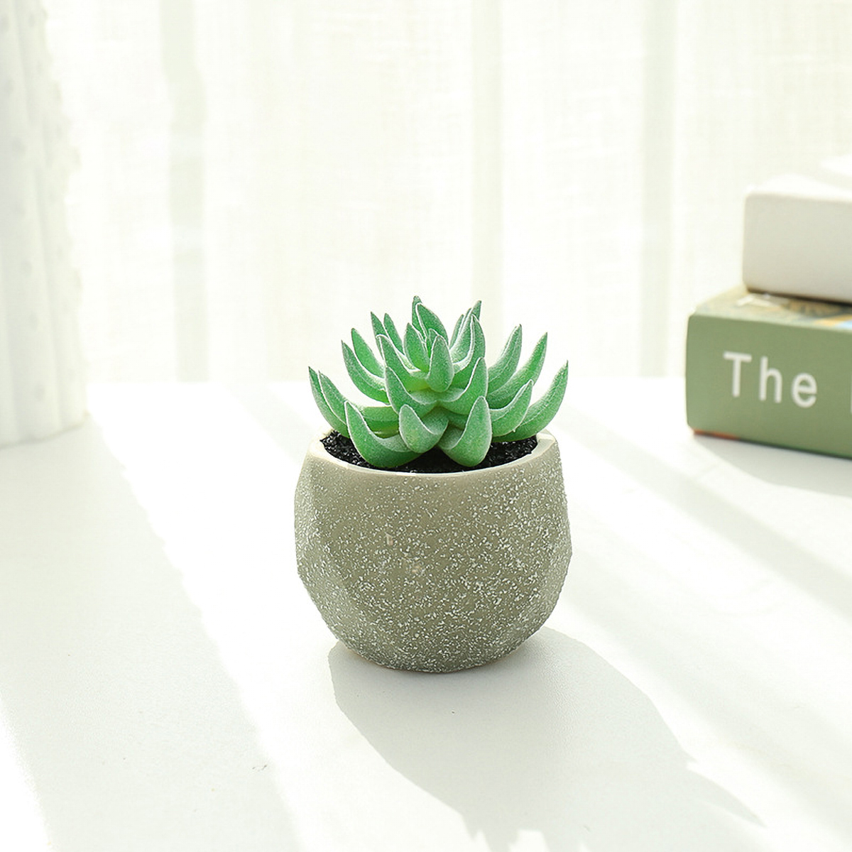 Matorino -Mini Artificial Succulent with Grey Ceramic Pot, Realistic Cactus Fake Plants for Home Office Decoration.