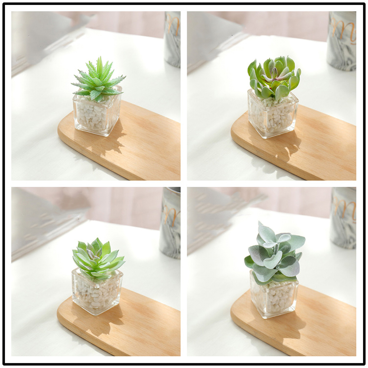 Matorino -Succulents Plants Artificial in Glass Pots, Small Fake Succulents Plants, Faux Plants Indoor for Home Office, Table Desk, Shelf, Room Decor.