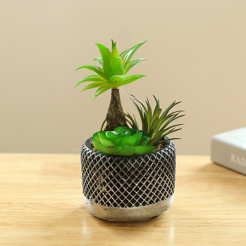 Matorino -Mini Potted Succulents Plants for Windowsills Decoration， Artificial Plastic Eucalyptus Plants for Living Room Shelves, Artificial Small Fake Plants for Home Office Desk, Farmhouse Room Decor. Cement Pots.