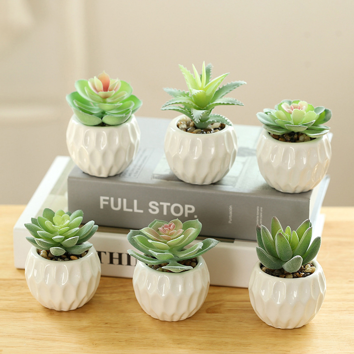 Matorino -Artificial Succulent Plants in White Ceramic Pots, Fake Small Fake Plants, Faux Mini Succulents Plants Indoor for Desk Living Room Bedroom Windowsills Office Home Decoration.