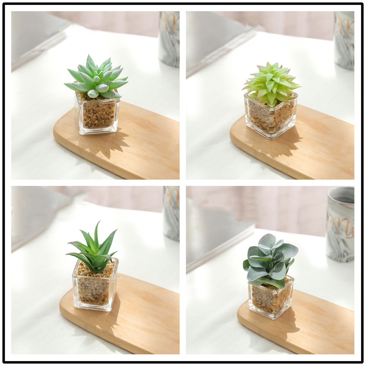 Matorino -Succulents Plants Artificial in Glass Pots, Small Fake Succulents Plants, Faux Plants Indoor for Home Office, Table Desk, Shelf, Room Decor.