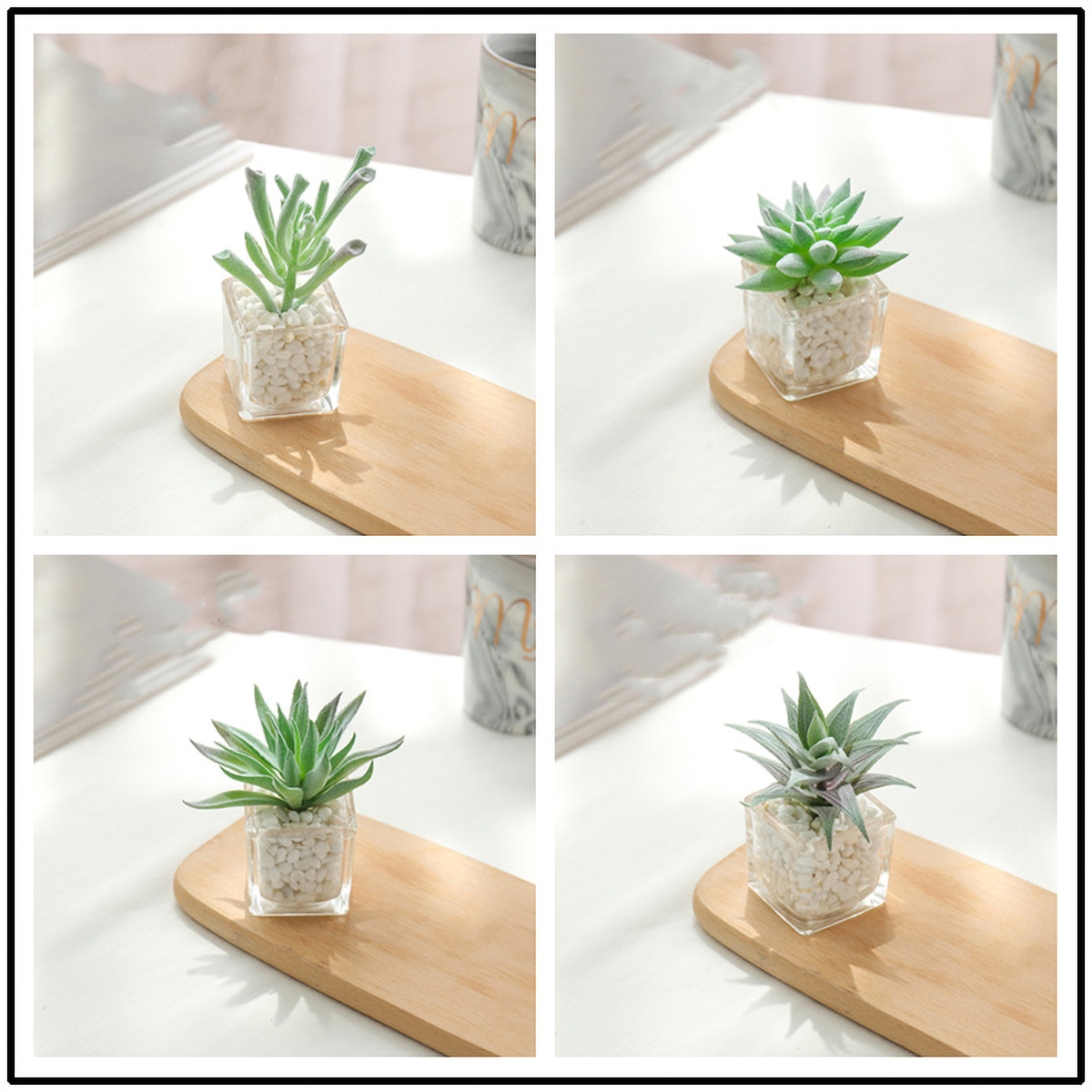 Matorino -Succulents Plants Artificial in Glass Pots, Small Fake Succulents Plants, Faux Plants Indoor for Home Office, Table Desk, Shelf, Room Decor.