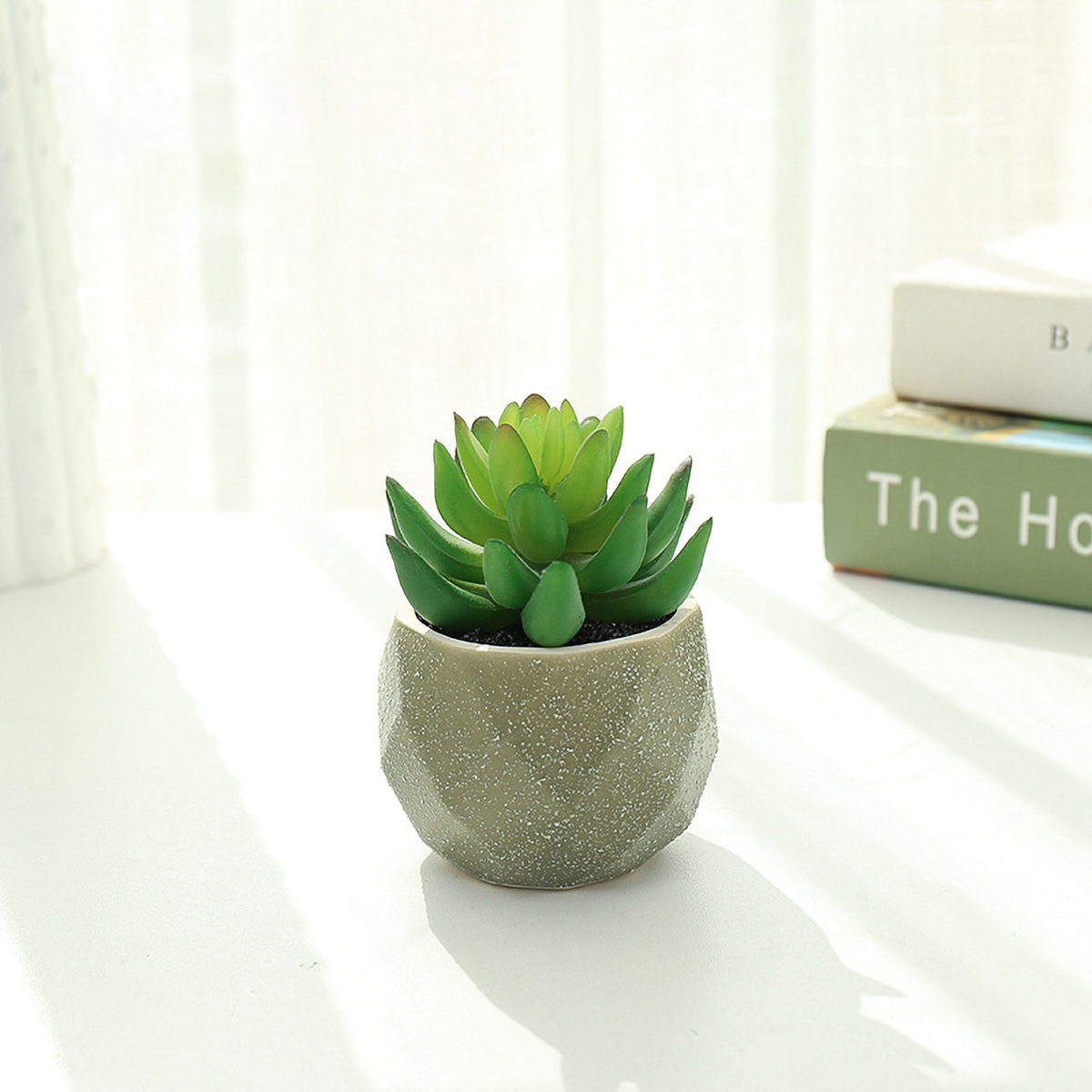 Matorino -Mini Artificial Succulent with Grey Ceramic Pot, Realistic Cactus Fake Plants for Home Office Decoration.