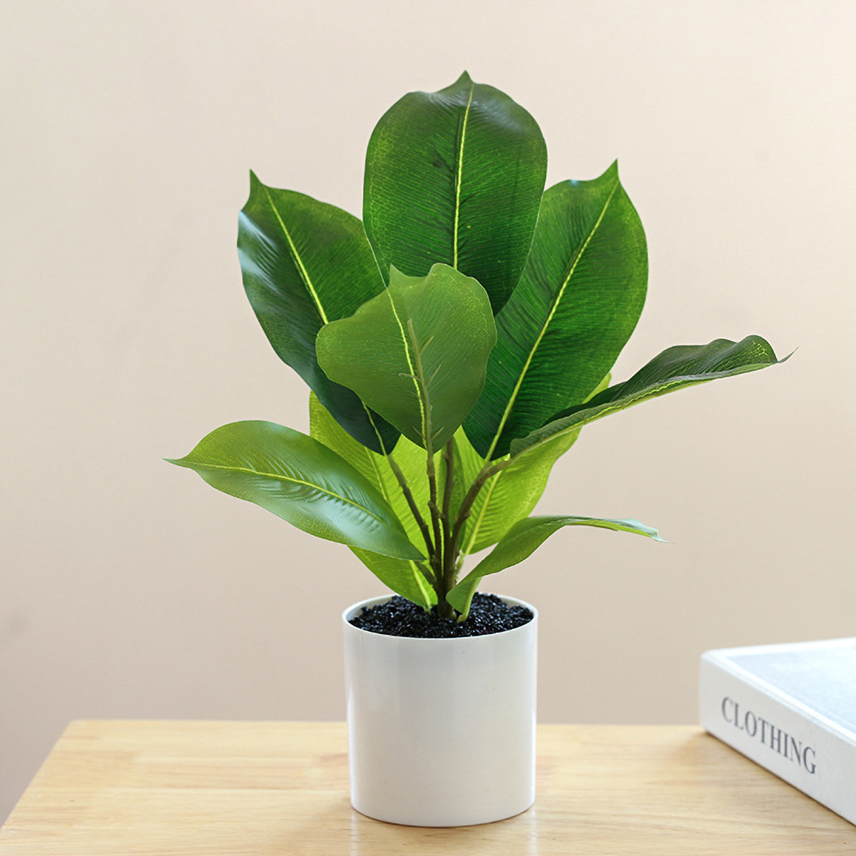 Matorino -Fake Plants in Plastic Pot, Potted Artificial Plants for Home Decor Indoor, Faux Green Leaf Plant with Modern White Planter for Desk Shelf Office Room Decoration.