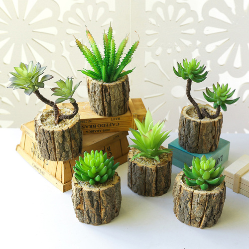 Matorino -Real Flower Artificial Green Plant，A Simulation of A Small Succulent Potted Plant In A Stake Basin，Fashion Home Creative Decoration