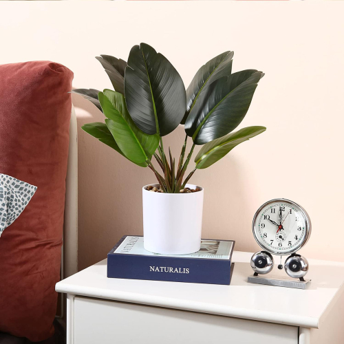 Matorino -Fake Plants in Plastic Pot, Potted Artificial Plants for Home Decor Indoor, Faux Green Leaf Plant with Modern White Planter for Desk Shelf Office Room Decoration.
