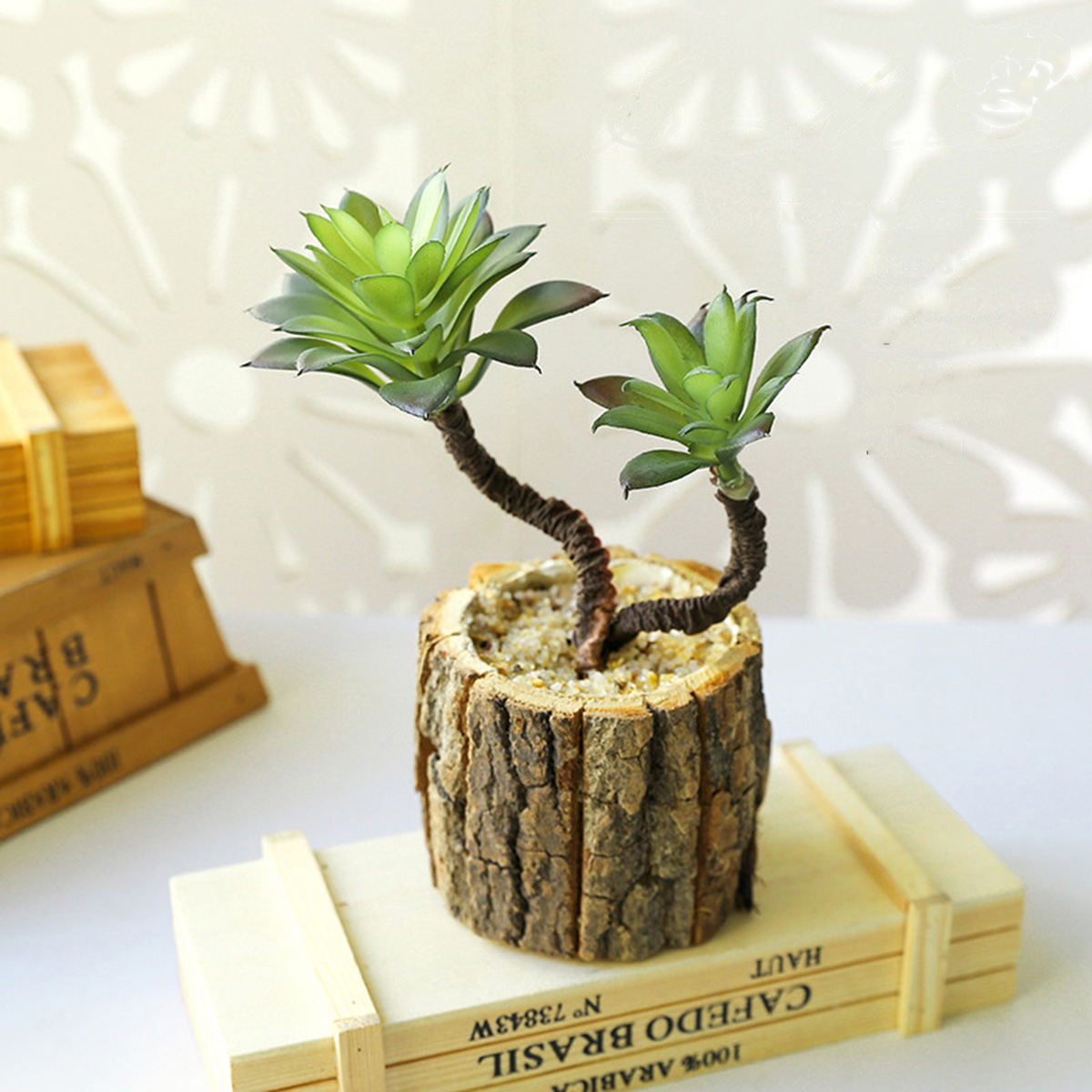 Matorino -Real Flower Artificial Green Plant，A Simulation of A Small Succulent Potted Plant In A Stake Basin，Fashion Home Creative Decoration