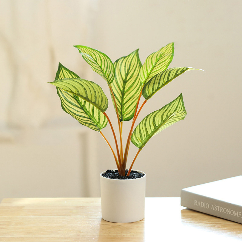 Matorino -Fake Plants in Plastic Pot, Potted Artificial Plants for Home Decor Indoor, Faux Green Leaf Plant with Modern White Planter for Desk Shelf Office Room Decoration.