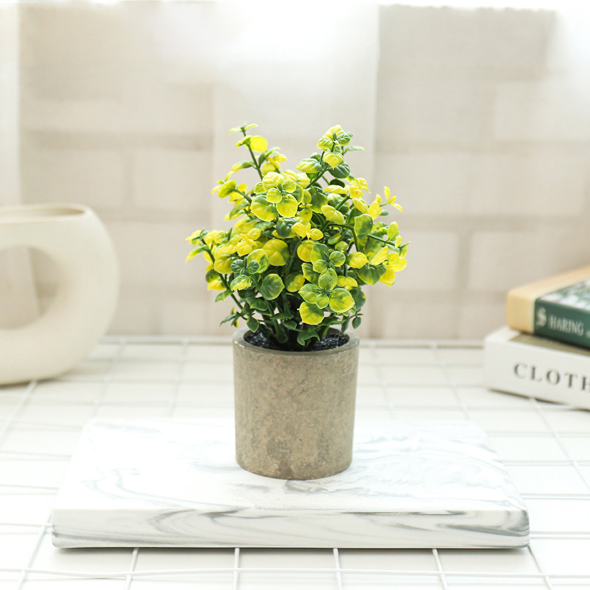 Matorino -Artificial Flower Plants Grass with Pulp Pot, Plastic Mini Plants Fake Flower for Unique Home Décor.