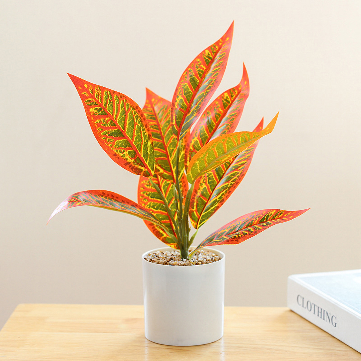 Matorino -Fake Plants in Plastic Pot, Potted Artificial Plants for Home Decor Indoor, Faux Green Leaf Plant with Modern White Planter for Desk Shelf Office Room Decoration.