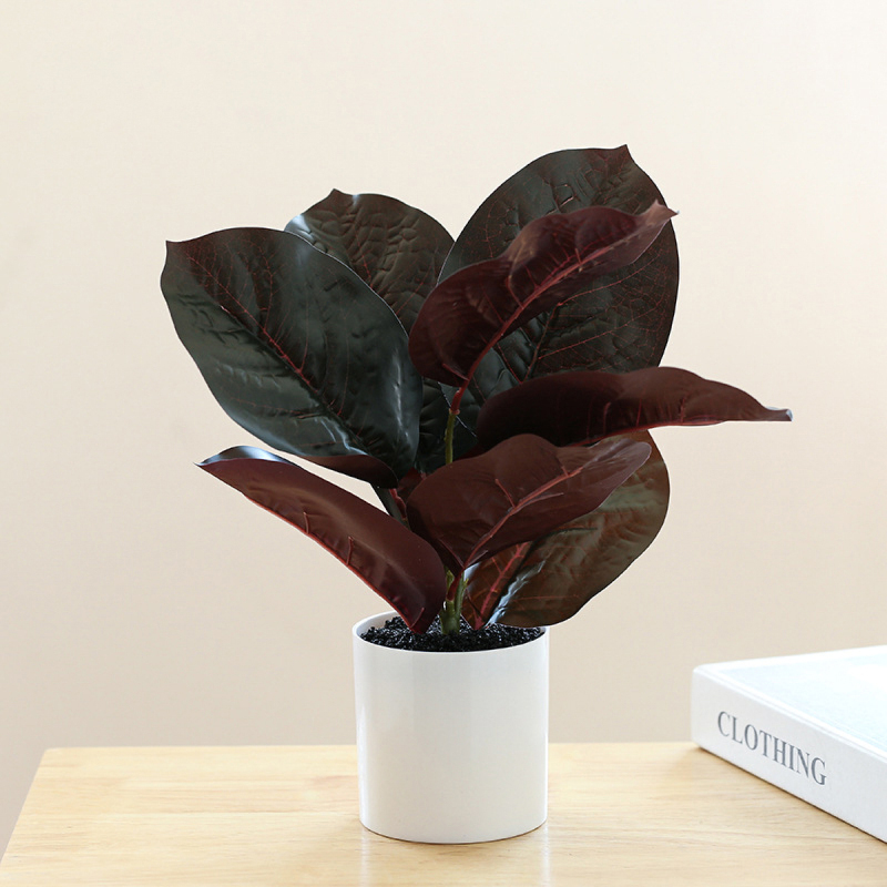 Matorino -Fake Plants in Plastic Pot, Potted Artificial Plants for Home Decor Indoor, Faux Green Leaf Plant with Modern White Planter for Desk Shelf Office Room Decoration.