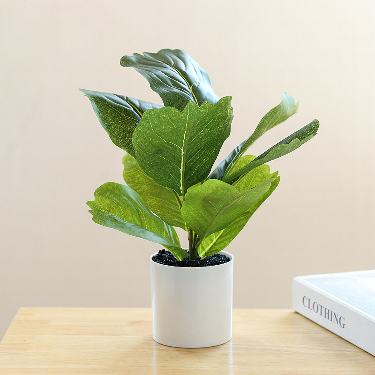 Matorino -Fake Plants in Plastic Pot, Potted Artificial Plants for Home Decor Indoor, Faux Green Leaf Plant with Modern White Planter for Desk Shelf Office Room Decoration.