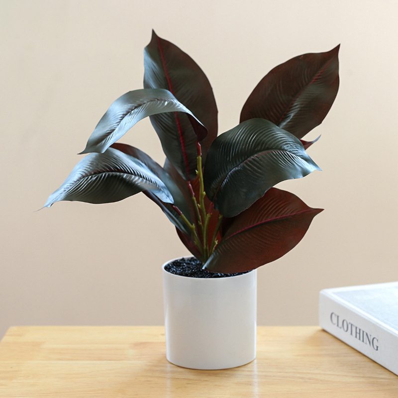Matorino -Fake Plants in Plastic Pot, Potted Artificial Plants for Home Decor Indoor, Faux Green Leaf Plant with Modern White Planter for Desk Shelf Office Room Decoration.