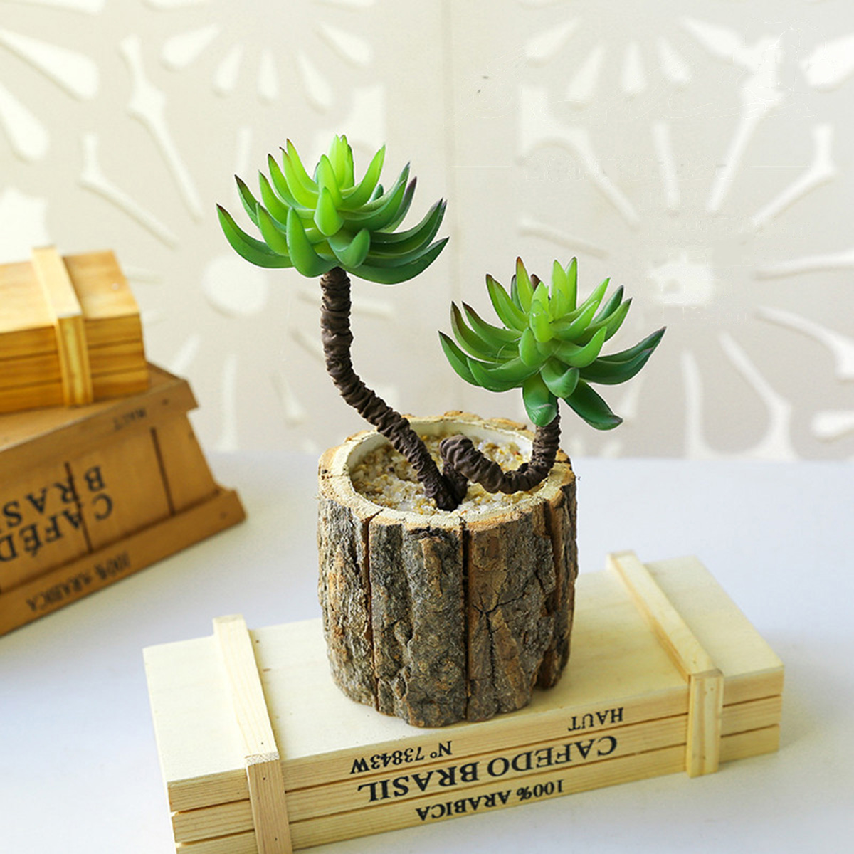 Matorino -Real Flower Artificial Green Plant，A Simulation of A Small Succulent Potted Plant In A Stake Basin，Fashion Home Creative Decoration