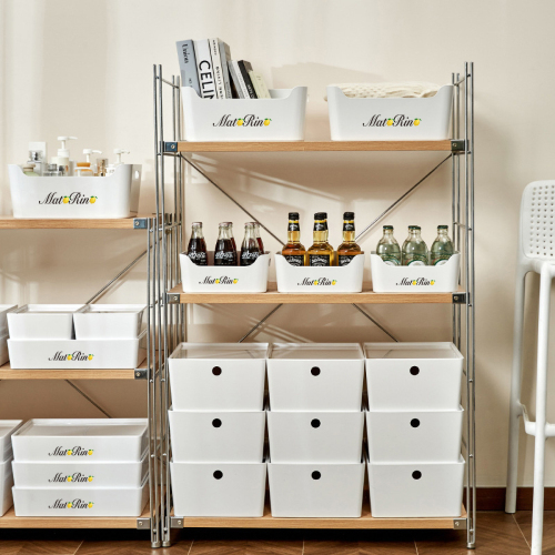 Matorino -PET Storage Organizer Box with Handle and Lids, Pull Stackable Box and Nestable Box, Storage Box Containers for Organizing Cloths and Shoes, White Plastic Storage Bin Tote Organizing File Box, for Pantry Organization.