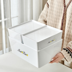 Matorino -PET Storage Organizer Box with Handle and Lids, Pull Stackable Box and Nestable Box, Storage Box Containers for Organizing Cloths and Shoes, White Plastic Storage Bin Tote Organizing File Box, for Pantry Organization.