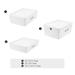 Matorino -PET Storage Organizer Box with Handle and Lids, Pull Stackable Box and Nestable Box, Storage Box Containers for Organizing Cloths and Shoes, White Plastic Storage Bin Tote Organizing File Box, for Pantry Organization.