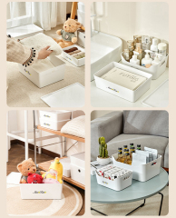 Matorino -PET Storage Organizer Box with Handle and Lids, Pull Stackable Box and Nestable Box, Storage Box Containers for Organizing Cloths and Shoes, White Plastic Storage Bin Tote Organizing File Box, for Pantry Organization.