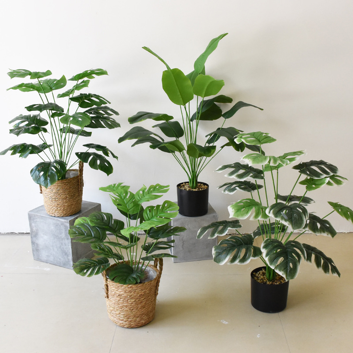 Matorino -Artificial Silk Bird of Paradise Palm Tree Potted Plant. Artificial Plants Fiddle Leaves, Faux Tropical Palm Tree, Fake Ficus Lyrata Tree with Grass in Pot, Real Touch Plastic Palm Leaves Home Indoor Outdoor Office Decor.