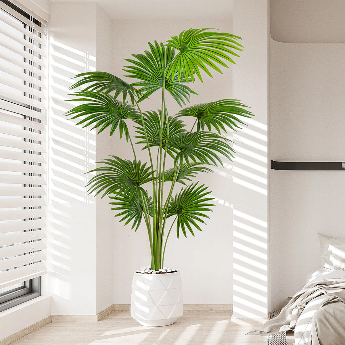 Matorino -Fake Plant with Pot, Desk Bamboo Leaf Plant, Artificial Potted Faux Plants for Office Desk. Artificial Palm Plant in White Pot, Real Touch Faux Tropical Palm Tree, Houseplant for Home Indoor Living Room Tabletop Balcony Decorations.