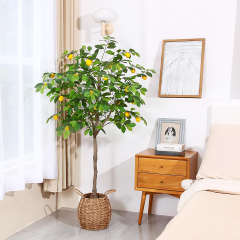 Matorino -Artificial Lemon Tree, Fake Silk Plants, Artificial Ficus Tree, Pre Potted Faux Lemon Tree, Plastic Fruit Tree with Lifelike Leaves and Natural Wood Trunk. Realistic Tall Fake Tree, Artificial Ficus Bush in Brown Plastic Container.
