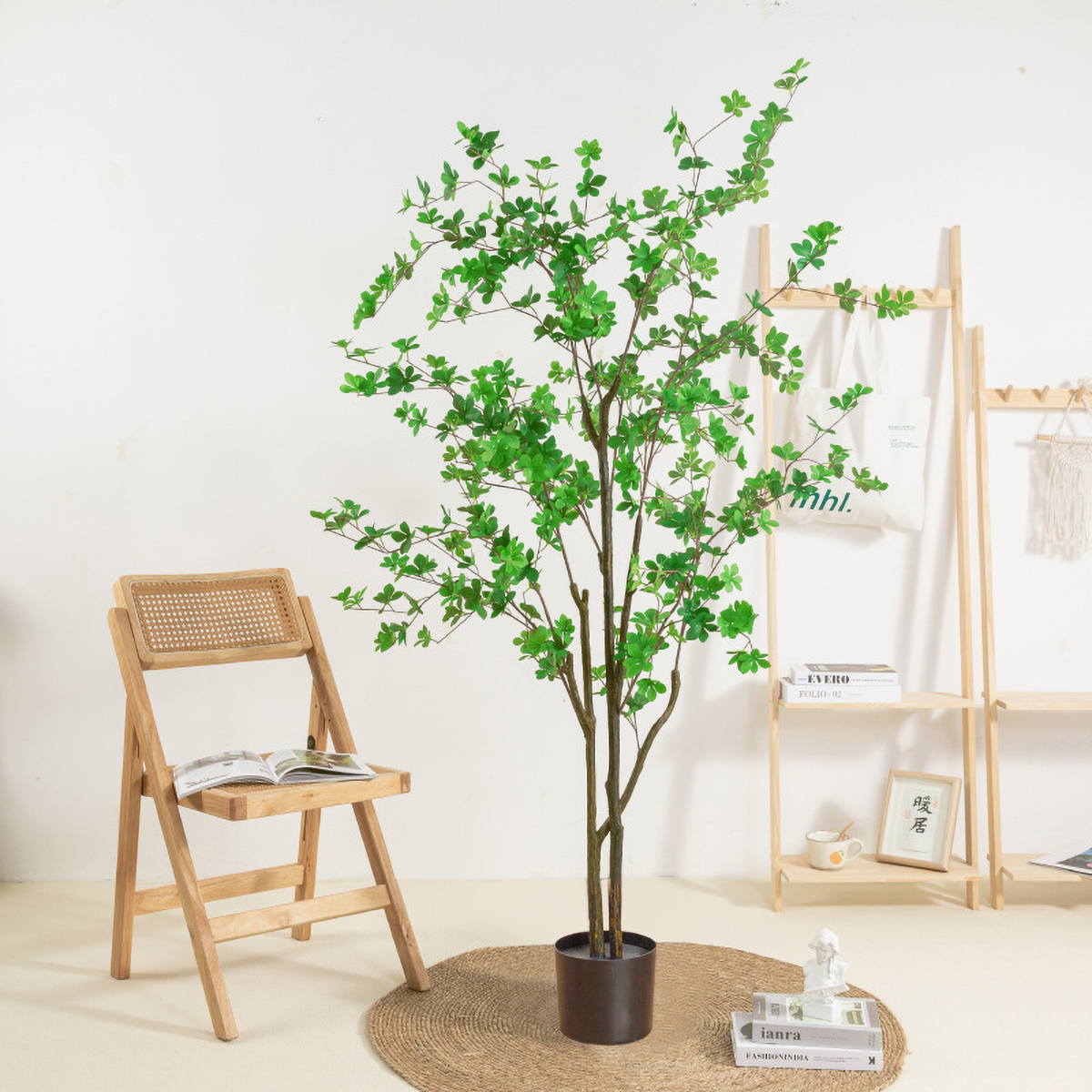 Matorino -Artificial Lemon Tree, Fake Silk Plants, Artificial Ficus Tree, Pre Potted Faux Lemon Tree, Plastic Fruit Tree with Lifelike Leaves and Natural Wood Trunk. Realistic Tall Fake Tree, Artificial Ficus Bush in Brown Plastic Container.