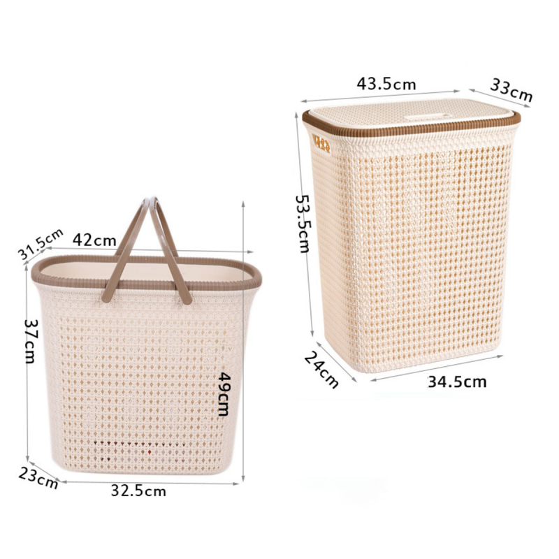 Matorino -Plastic Clothes Basket with Lid for Bedroom and Bathroom, Large Storage Basket, Slim Laundry Hamper, Wicker Design. Tall Laundry Basket with Bamboo Handles for Clothes and Toys.