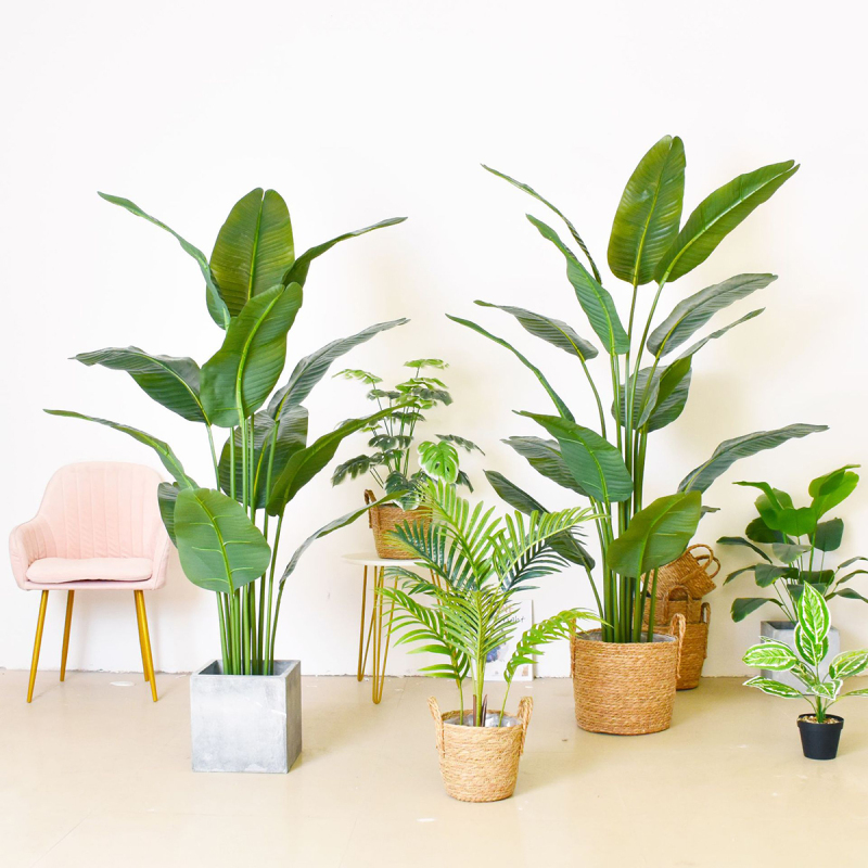 Matorino -Artificial Silk Bird of Paradise Palm Tree Potted Plant. Artificial Plants Fiddle Leaves, Faux Tropical Palm Tree, Fake Ficus Lyrata Tree with Grass in Pot, Real Touch Plastic Palm Leaves Home Indoor Outdoor Office Decor.