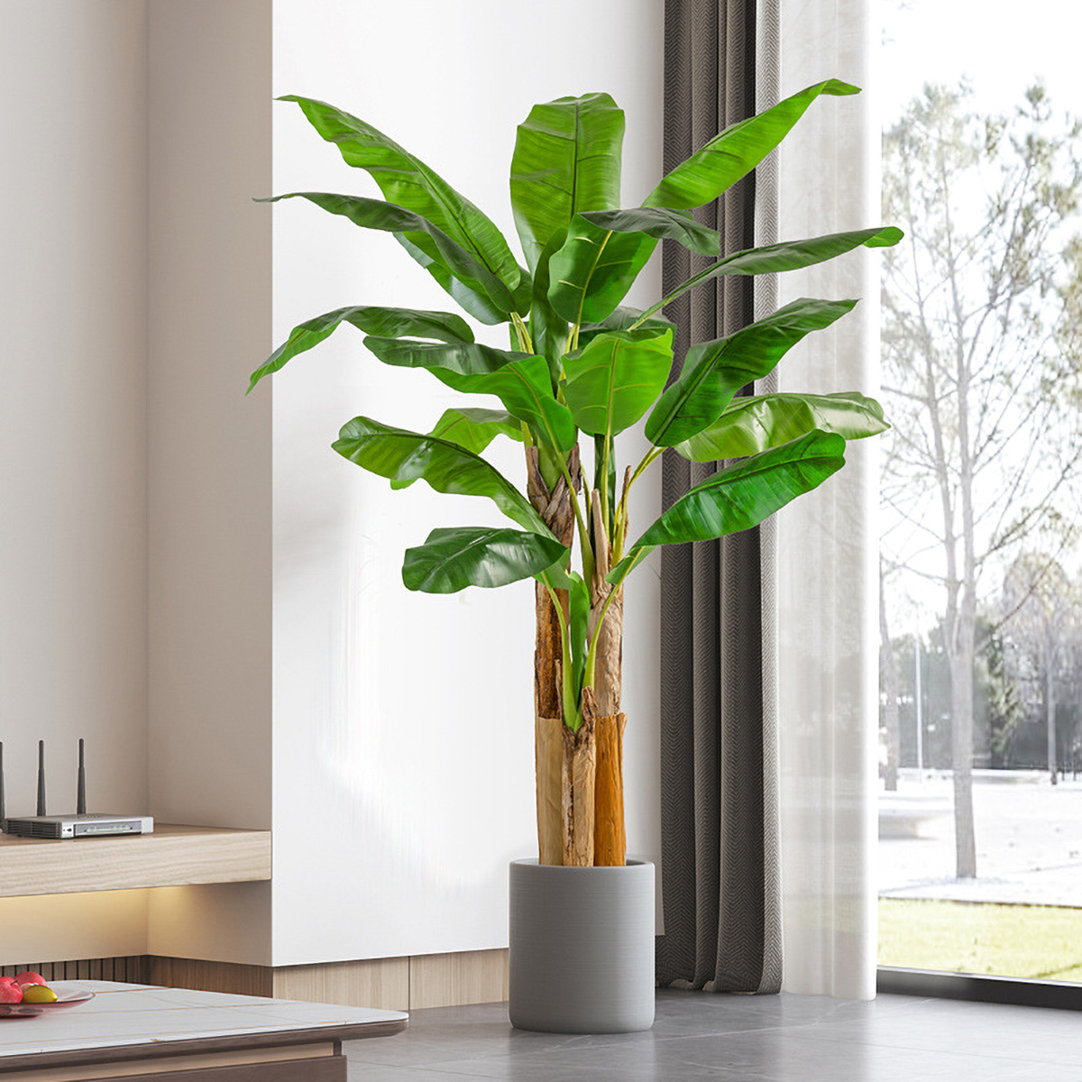 Matorino -Artificial Silk Bird of Paradise Palm Tree Potted Plant. Artificial Plants Fiddle Leaves, Faux Tropical Palm Tree, Fake Ficus Lyrata Tree with Grass in Pot, Real Touch Plastic Palm Leaves Home Indoor Outdoor Office Decor.