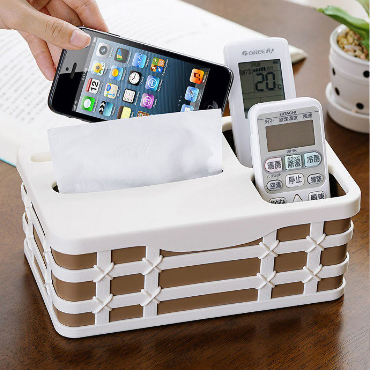 Matorino -Office Desk Organizer and Accessories with 4 Compartments, Remote Control Holder, Tissue Box, Paper Dispenser, Plastic Makeup Organizer, Pen Holder for Desktop Storage, Desk Organization for School, Home, Office Supplies.