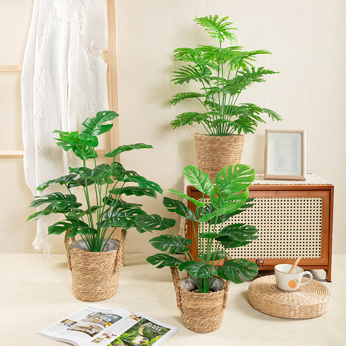 Matorino -Artificial Silk Bird of Paradise Palm Tree Potted Plant. Artificial Plants Fiddle Leaves, Faux Tropical Palm Tree, Fake Ficus Lyrata Tree with Grass in Pot, Real Touch Plastic Palm Leaves Home Indoor Outdoor Office Decor.
