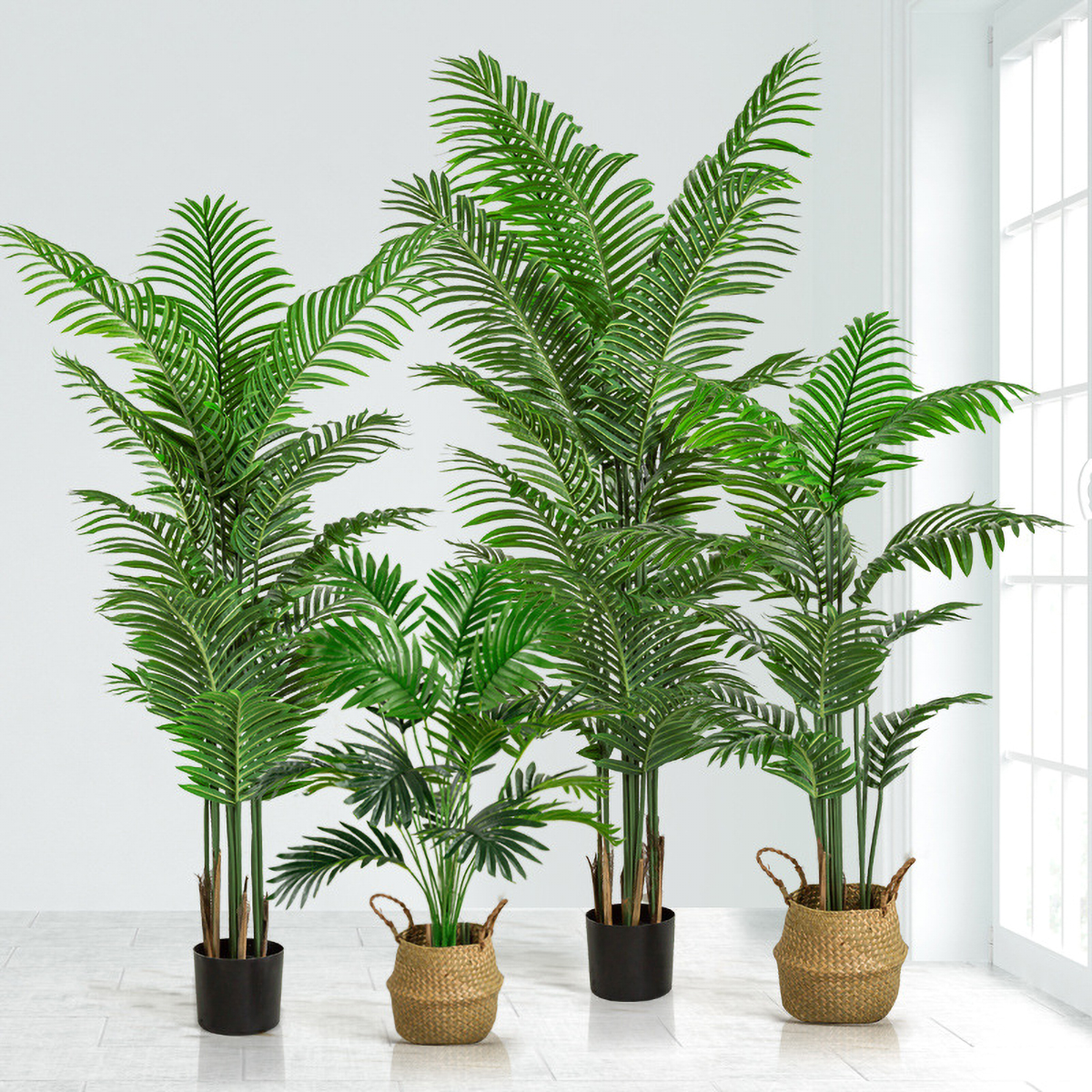 Matorino -Fake Plant with Pot, Desk Bamboo Leaf Plant, Artificial Potted Faux Plants for Office Desk. Artificial Palm Plant in White Pot, Real Touch Faux Tropical Palm Tree, Houseplant for Home Indoor Living Room Tabletop Balcony Decorations.
