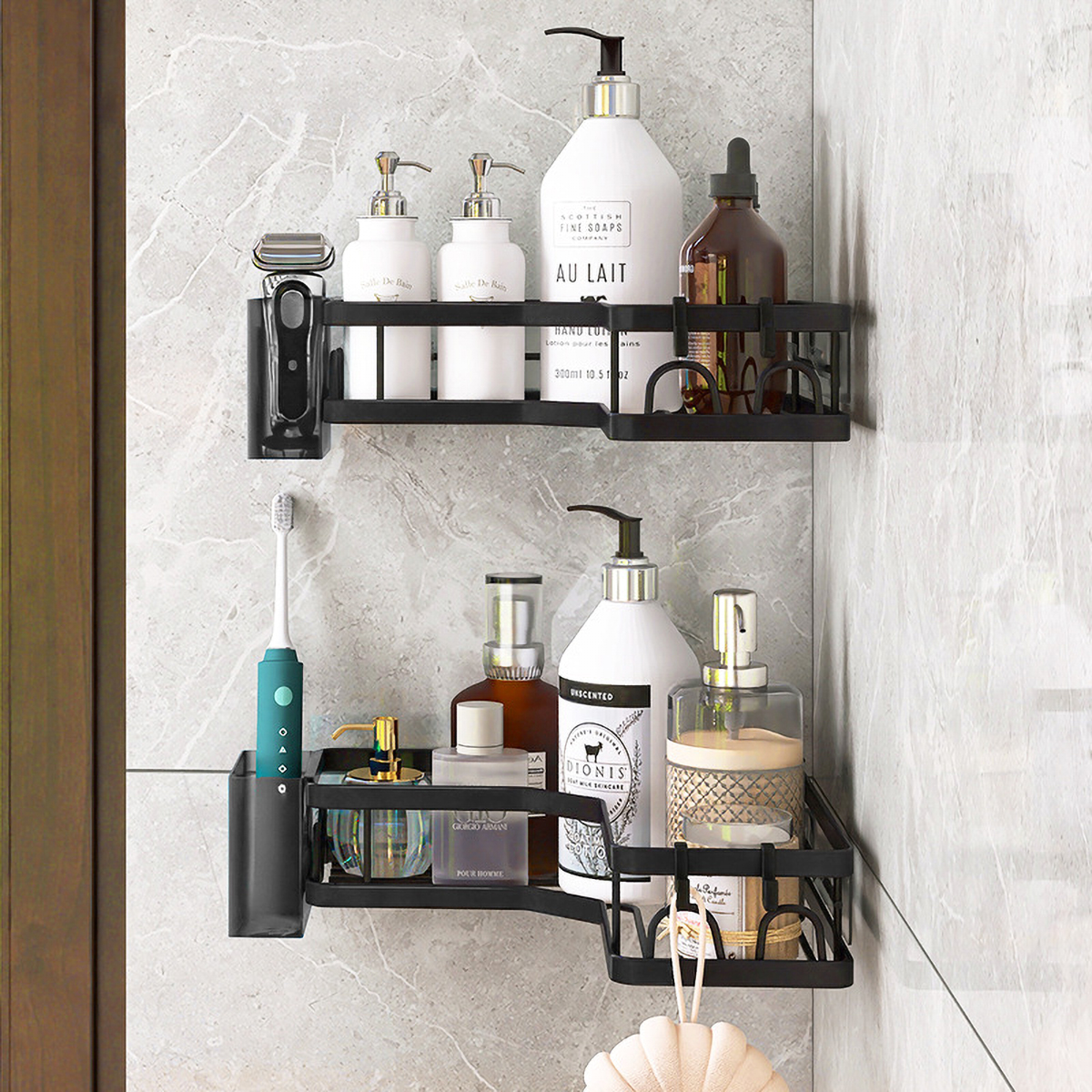Matorino -Corner Shower Caddy, Adhesive Shower Organizer Shelves, Shower Storage,Large Capacity Anti-Rust Shower Shelf, Stainless Steel Bathroom Shower Storage Rack with Hooks&Toothpaste Holder for Bathroom, Dorm and Kitchen.