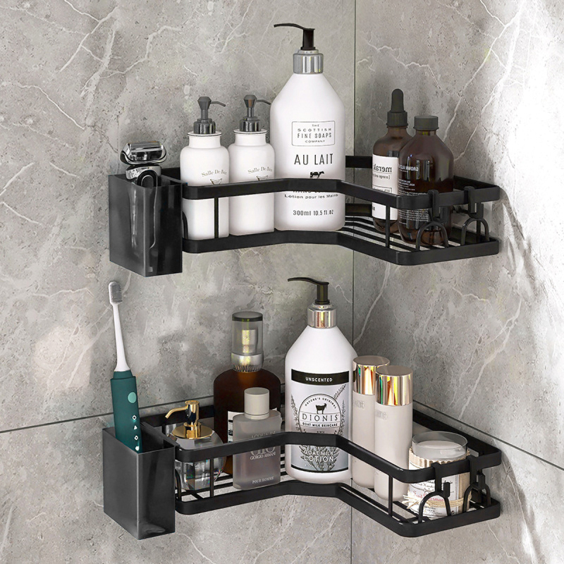 Matorino -Corner Shower Caddy, Adhesive Shower Organizer Shelves, Shower Storage,Large Capacity Anti-Rust Shower Shelf, Stainless Steel Bathroom Shower Storage Rack with Hooks&Toothpaste Holder for Bathroom, Dorm and Kitchen.