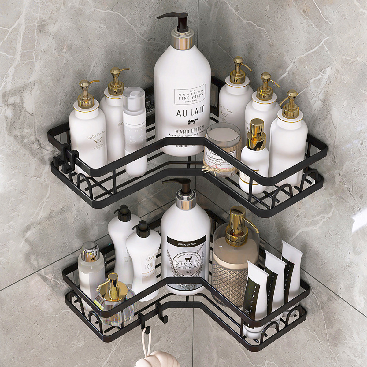 Matorino -Corner Shower Caddy, Adhesive Shower Organizer Shelves, Shower Storage,Large Capacity Anti-Rust Shower Shelf, Stainless Steel Bathroom Shower Storage Rack with Hooks&Toothpaste Holder for Bathroom, Dorm and Kitchen.