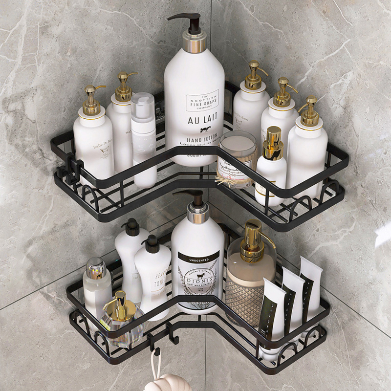 Matorino -Corner Shower Caddy, Adhesive Shower Organizer Shelves, Shower Storage,Large Capacity Anti-Rust Shower Shelf, Stainless Steel Bathroom Shower Storage Rack with Hooks&Toothpaste Holder for Bathroom, Dorm and Kitchen.