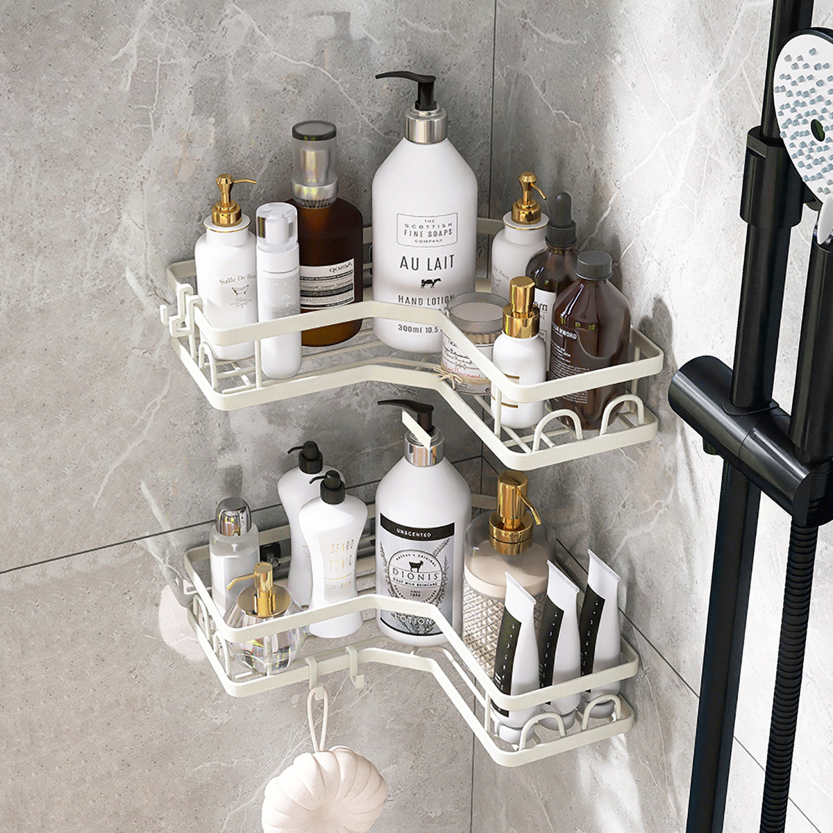 Matorino -Corner Shower Caddy, Adhesive Shower Organizer Shelves, Shower Storage,Large Capacity Anti-Rust Shower Shelf, Stainless Steel Bathroom Shower Storage Rack with Hooks&Toothpaste Holder for Bathroom, Dorm and Kitchen.