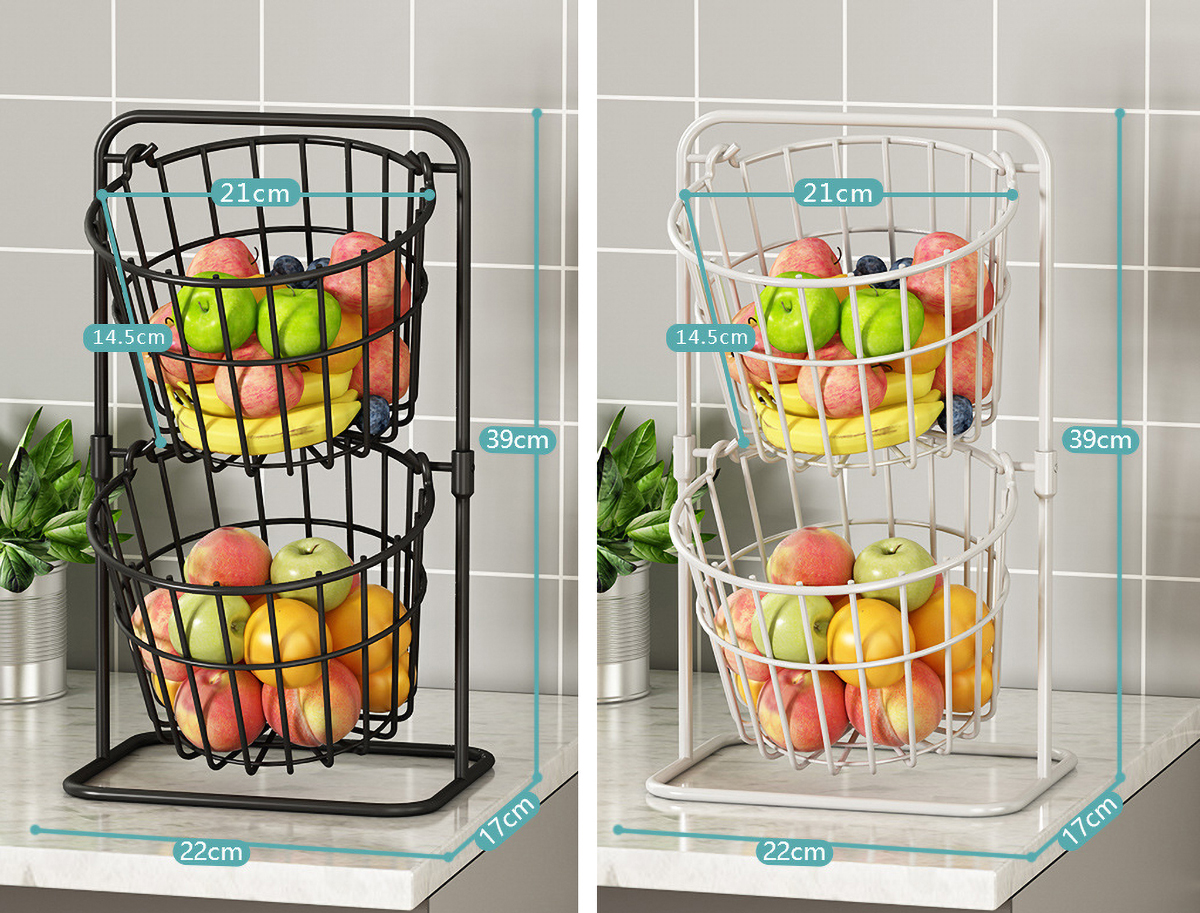 Matorino -2 Tier and 3 Tier Iron Fruit Basket Fruit Bowl for Kitchen Counter,Bread,Fruit and Vegetable Holder Storage Basket,Wire Hanging Basket stand for Kitchen Organizer.