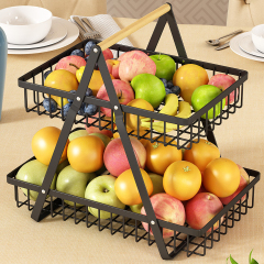 Matorino -2 Tier Countertop Fruit Basket,Portable Fruit Bowle Basket for Kitchen Organizer Storage & Dining Room Fruits Vegetable Bread Snacks, Detachable Metal Rectangle Basket Storage.