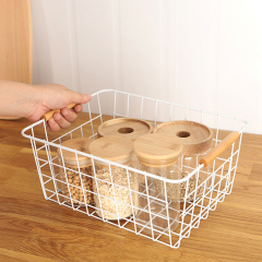 Matorino -Wire Storage Baskets for Organizing with Wood Handle, Pantry Organization Bins Cabinets - Metal Basket suitable for Kitchen, Laundry, Garage, Fridge, Bathroom Countertop Organizer.