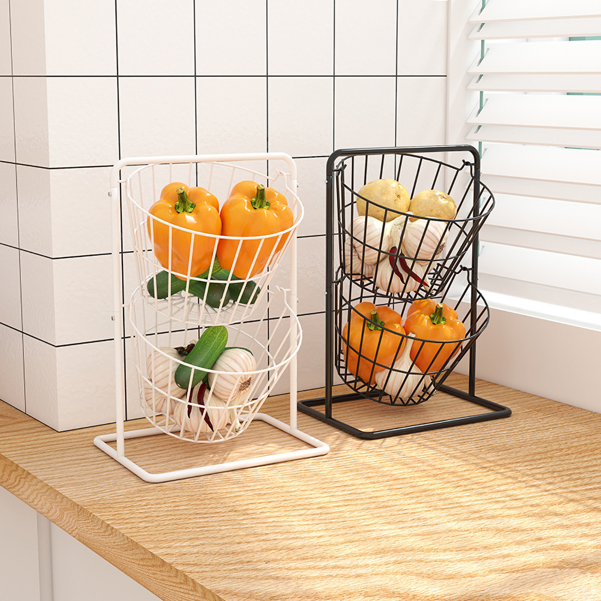 Matorino -2 Tier and 3 Tier Iron Fruit Basket Fruit Bowl for Kitchen Counter,Bread,Fruit and Vegetable Holder Storage Basket,Wire Hanging Basket stand for Kitchen Organizer.