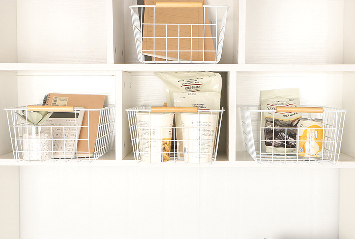 Matorino -Wire Storage Baskets for Organizing with Wood Handle, Pantry Organization Bins Cabinets - Metal Basket suitable for Kitchen, Laundry, Garage, Fridge, Bathroom Countertop Organizer.