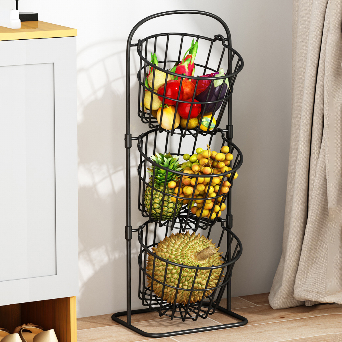 Matorino -2 Tier and 3 Tier Iron Fruit Basket Fruit Bowl for Kitchen Counter,Bread,Fruit and Vegetable Holder Storage Basket,Wire Hanging Basket stand for Kitchen Organizer.
