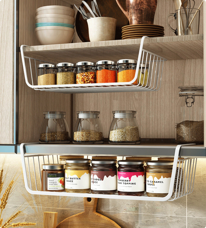 Matorino -Storage Basket Under Shelf, Wire Basket Household Metal Under Shelf, Hanging Storage Bin Basket Slides Under Shelves for Storage Space Saving for Kitchen Pantry Bookshelf Cabinet.