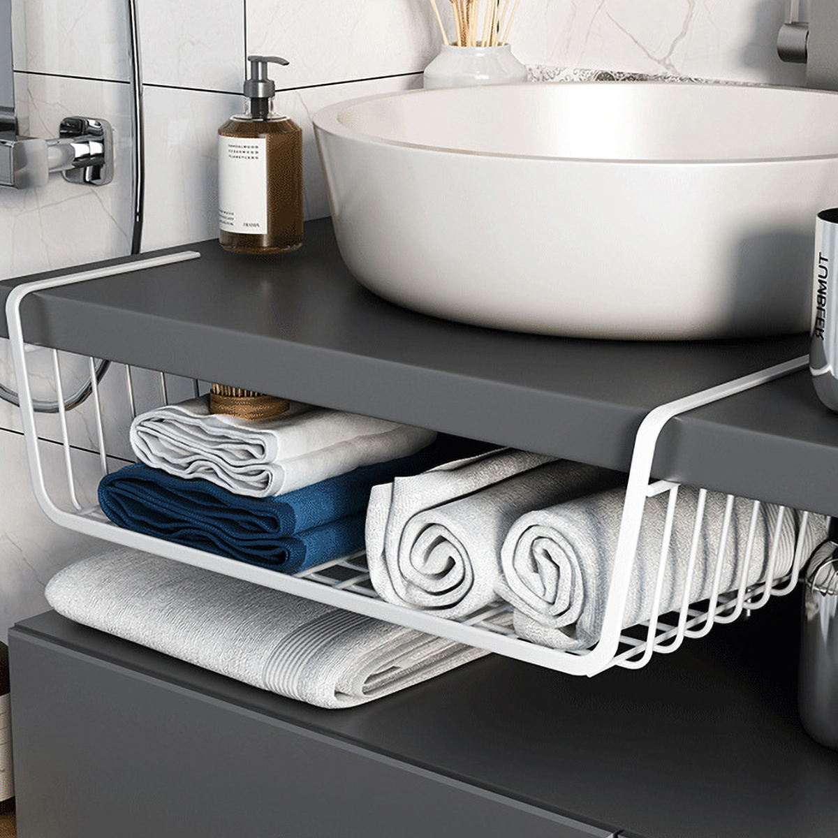Matorino -Storage Basket Under Shelf, Wire Basket Household Metal Under Shelf, Hanging Storage Bin Basket Slides Under Shelves for Storage Space Saving for Kitchen Pantry Bookshelf Cabinet.