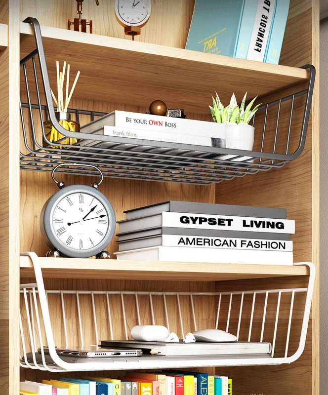 Matorino -Storage Basket Under Shelf, Wire Basket Household Metal Under Shelf, Hanging Storage Bin Basket Slides Under Shelves for Storage Space Saving for Kitchen Pantry Bookshelf Cabinet.