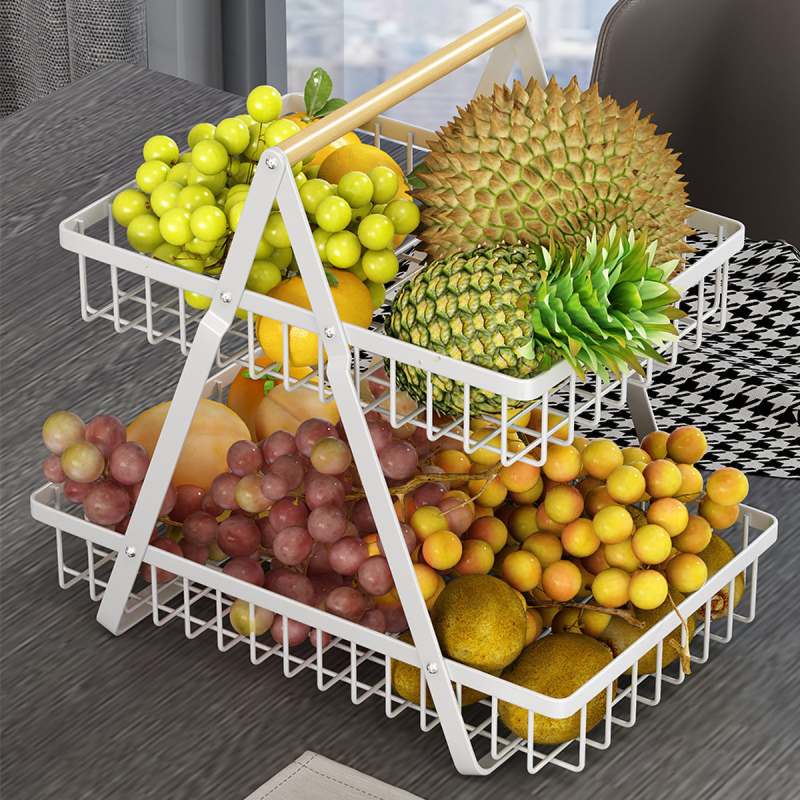 Matorino -2 Tier Countertop Fruit Basket,Portable Fruit Bowle Basket for Kitchen Organizer Storage & Dining Room Fruits Vegetable Bread Snacks, Detachable Metal Rectangle Basket Storage.