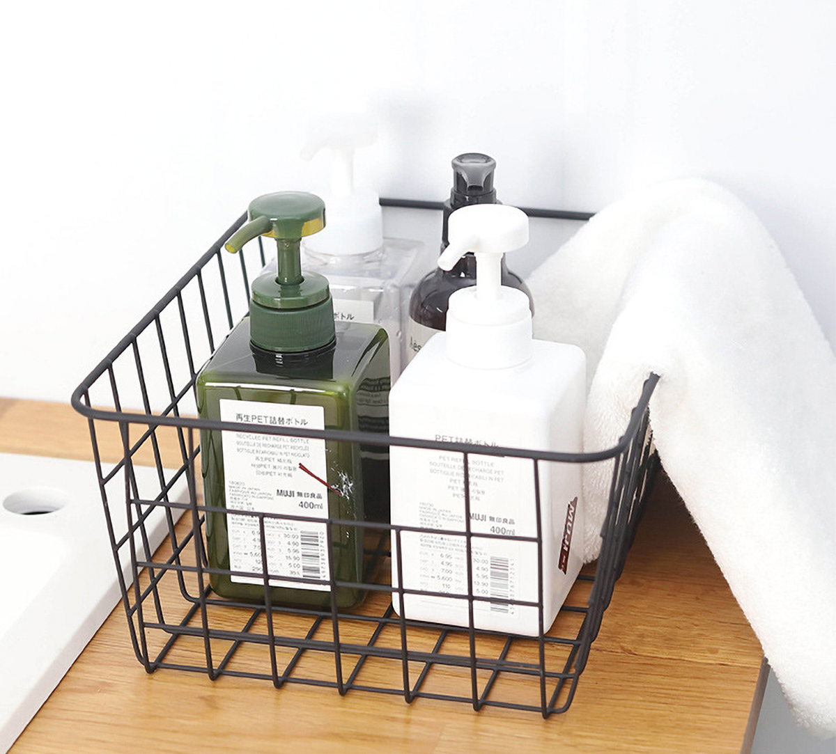 Matorino -Wire Storage Baskets for Freezer Organizer Bins, Metal Food Storage Organizer, Household Refrigerator Bin with Built-in Handles for Cabinets, Pantry with Inside Cotton Bag.