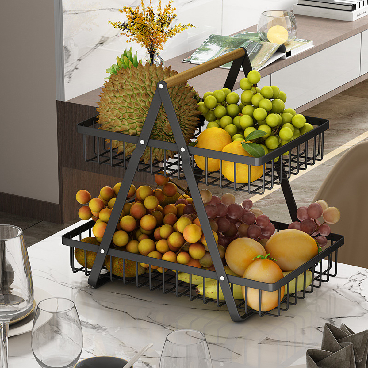 Matorino -2 Tier Countertop Fruit Basket,Portable Fruit Bowle Basket for Kitchen Organizer Storage & Dining Room Fruits Vegetable Bread Snacks, Detachable Metal Rectangle Basket Storage.