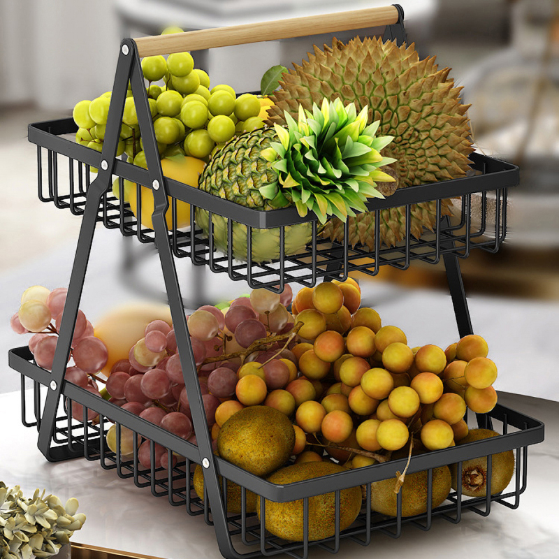 Matorino -2 Tier Countertop Fruit Basket,Portable Fruit Bowle Basket for Kitchen Organizer Storage & Dining Room Fruits Vegetable Bread Snacks, Detachable Metal Rectangle Basket Storage.